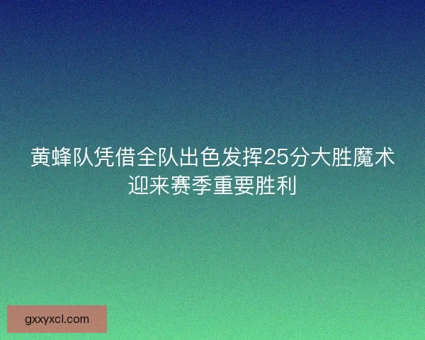 黄蜂队凭借全队出色发挥25分大胜魔术迎来赛季重要胜利