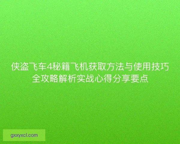 侠盗飞车4秘籍飞机获取方法与使用技巧全攻略解析实战心得分享要点