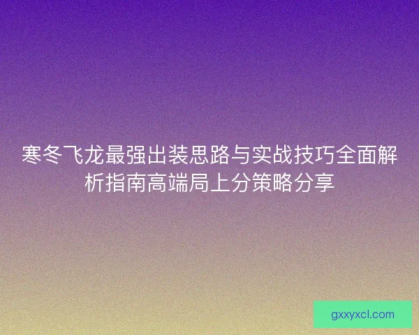 寒冬飞龙最强出装思路与实战技巧全面解析指南高端局上分策略分享